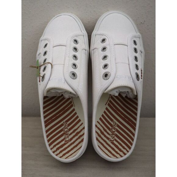 Taos 13666 Women's Sz 6M White Ez Soul Canvas Slip-On Lace-Less Mule Shoes - Picture 2 of 11